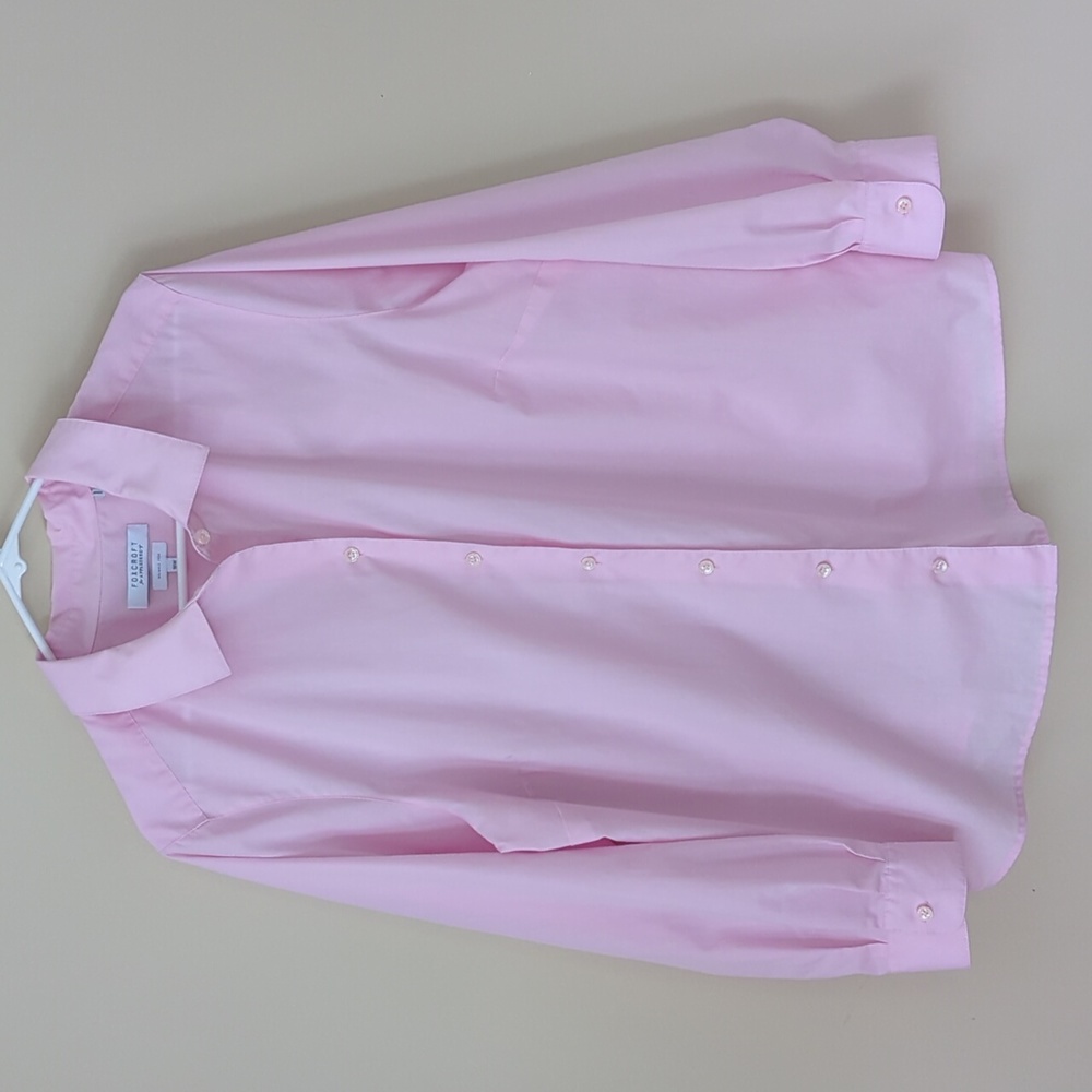 Foxcroft for Appleseed's Wrinkle Free Shaped Button Up Blouse 18W Pink